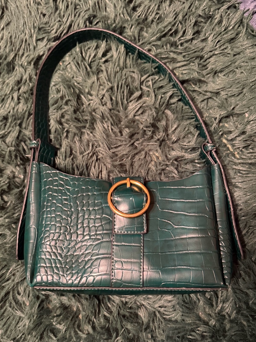Peta + Jain Green Croc Embossed Shoulder Bag Gold Ring